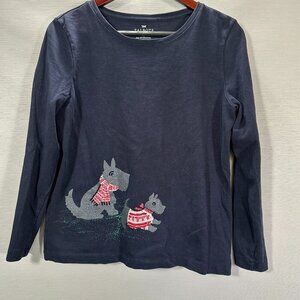 Talbots Top Women Medium Petite Cotton Long Sleeve Terrier Dog Winter Embellish